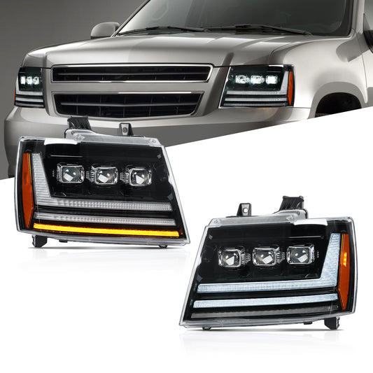 Pair Projector Full LED Headlights For 2007-2014 Chevy Tahoe/ Avalanche/Suburban