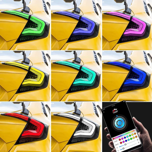 Archaic RGB Tail Lights Assembly For 2016-2021 Honda Civic Sedan 4-Door | Smoked Lens Style Sequential Turn Signals & Dynamic DRL