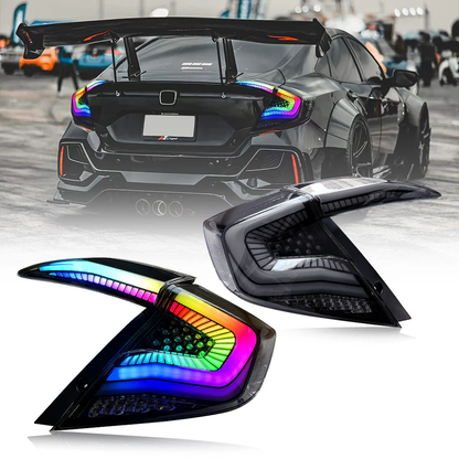 Archaic RGB Tail Lights Assembly For 2016-2021 Honda Civic Sedan 4-Door | Smoked Lens Style Sequential Turn Signals & Dynamic DRL