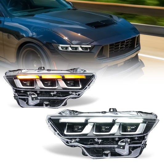 Ensemble de phares LED archaïques pour Ford Mustang OE 2024-Présent Style Noir Chromé