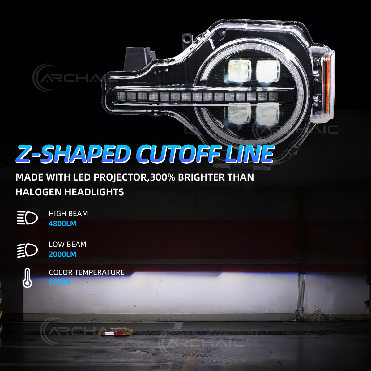 Archaic LED Headlights for Ford Bronco 2021–2026 | App-Controlled DRL