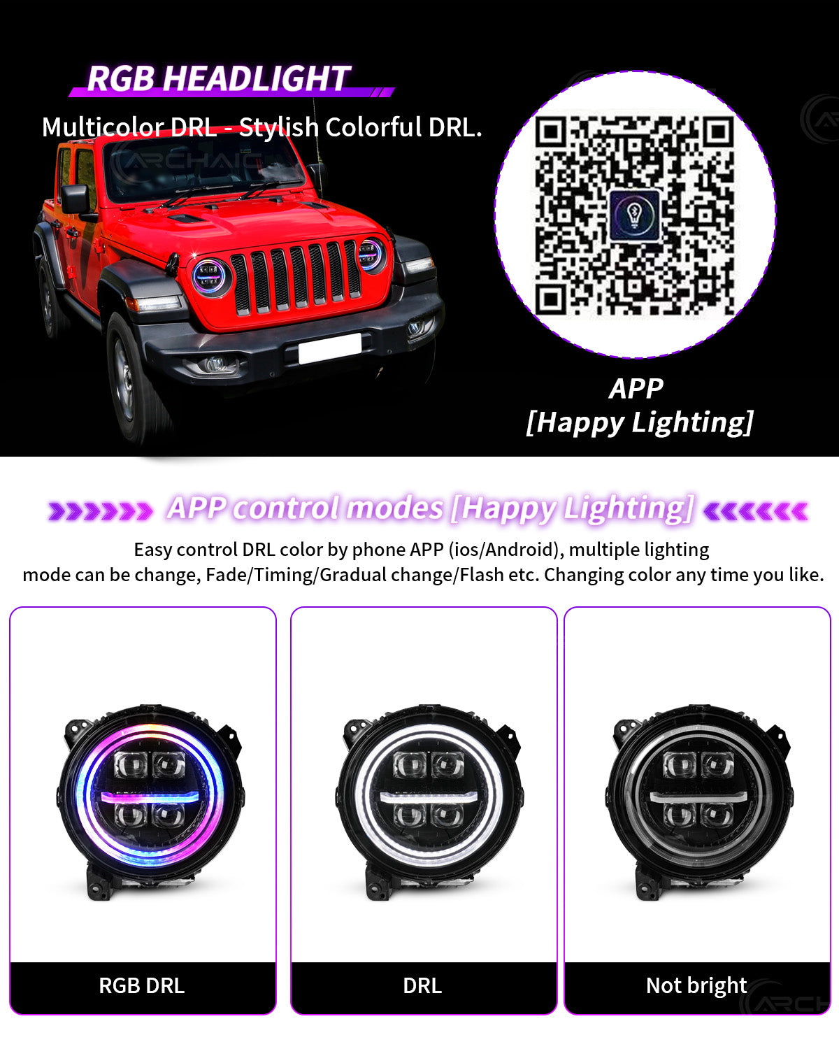 Archaic Quad-Projector LED Headlights for Jeep Wrangler JL & Gladiator JT