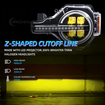 Archaic 4Lens Headlights Ford Bronco 2021-2026, DRL/Projector Lens Custom Light