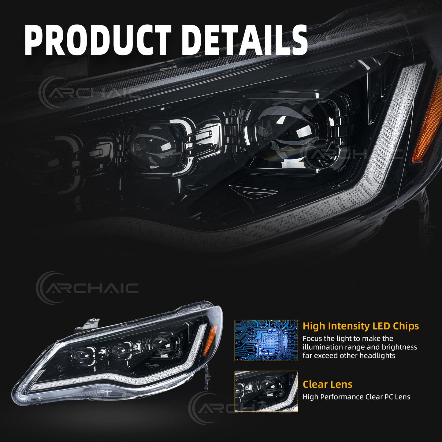 Archaic LED Headlights Assembly For 2006-2011 Honda Civic FD1 FD2 FD3 Sedan Type R | JDM Spec ONLY (NOT For USDM FA1/FA5 Models)