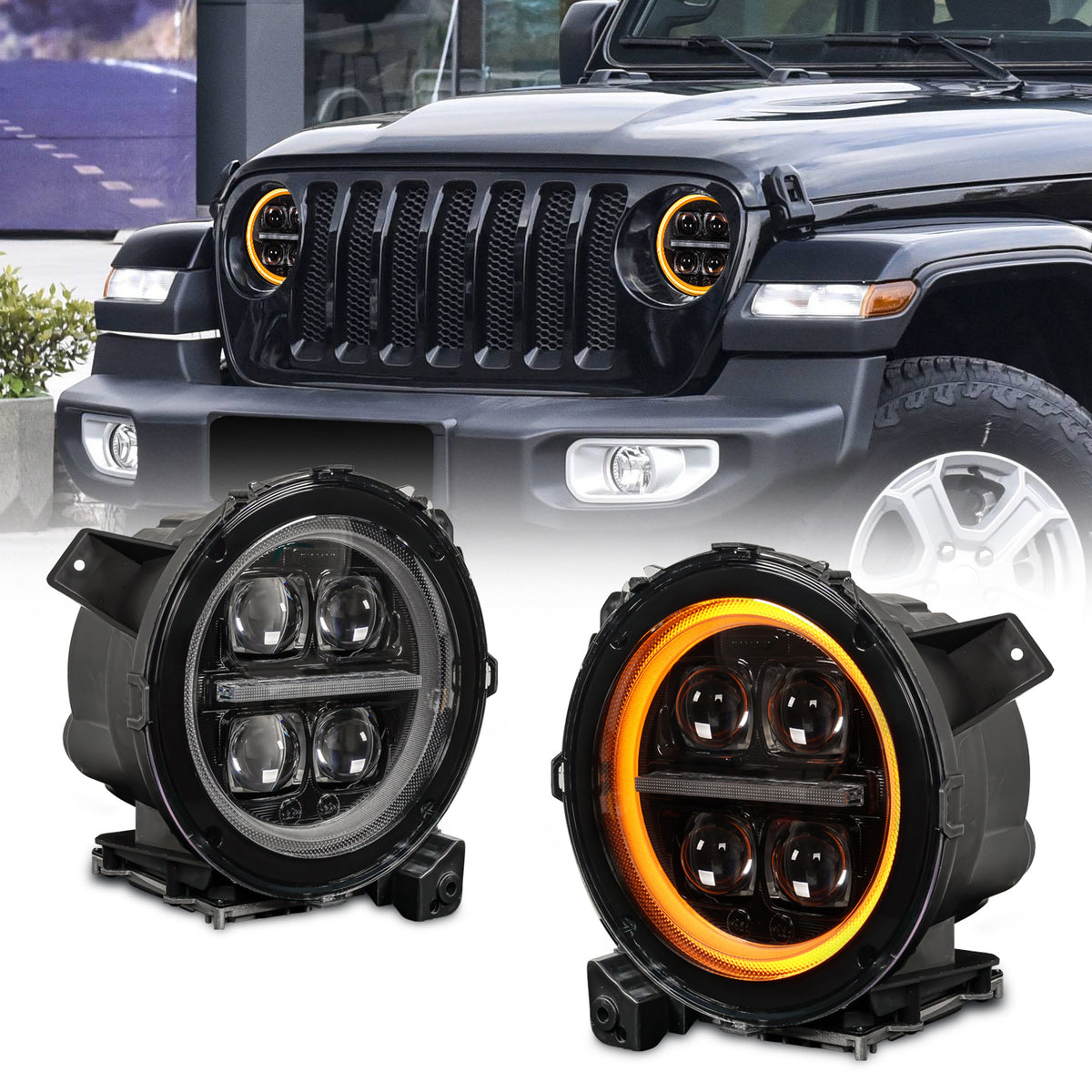 Archaic App-Controlled LED Projector Headlights for Jeep Wrangler JL JLU & Gladiator JT