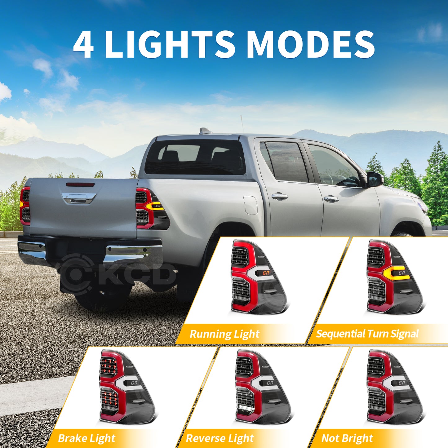 Archaic LED Taillight Assembly For Toyota Hilux 2016-2023 Startup Animation