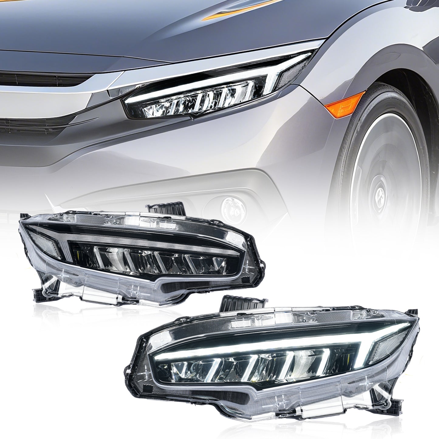 Archaic LED Headlights Assembly For 2016-2021 Honda Civic 10th Gen | Dynamic DRL Sequential Turn Signal