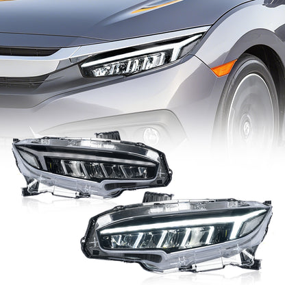 Archaic LED Headlights Assembly For 2016-2021 Honda Civic 10th Gen | Dynamic DRL Sequential Turn Signal