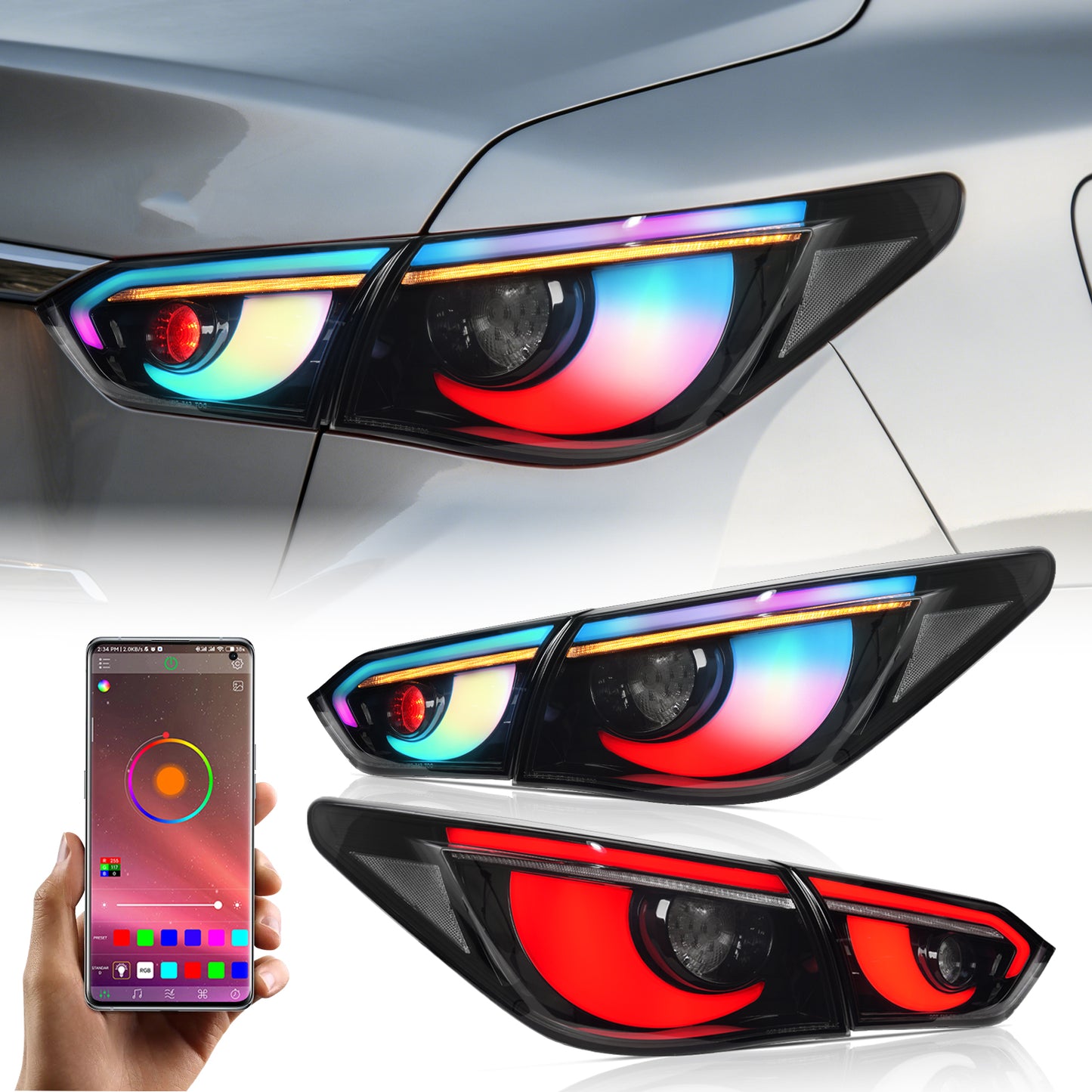 RGB LED Tail Lights for Infiniti Q50 Sedan Skyline V37 2014-2017 | Sequential Turn Signals, Dynamic Startup Animation DRL, Plug-and-Play, Pair