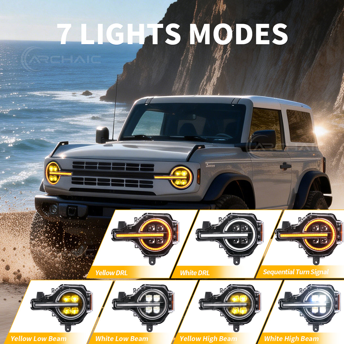Archaic 4-Lens LED Projector Headlights for Ford Bronco 2021–2026