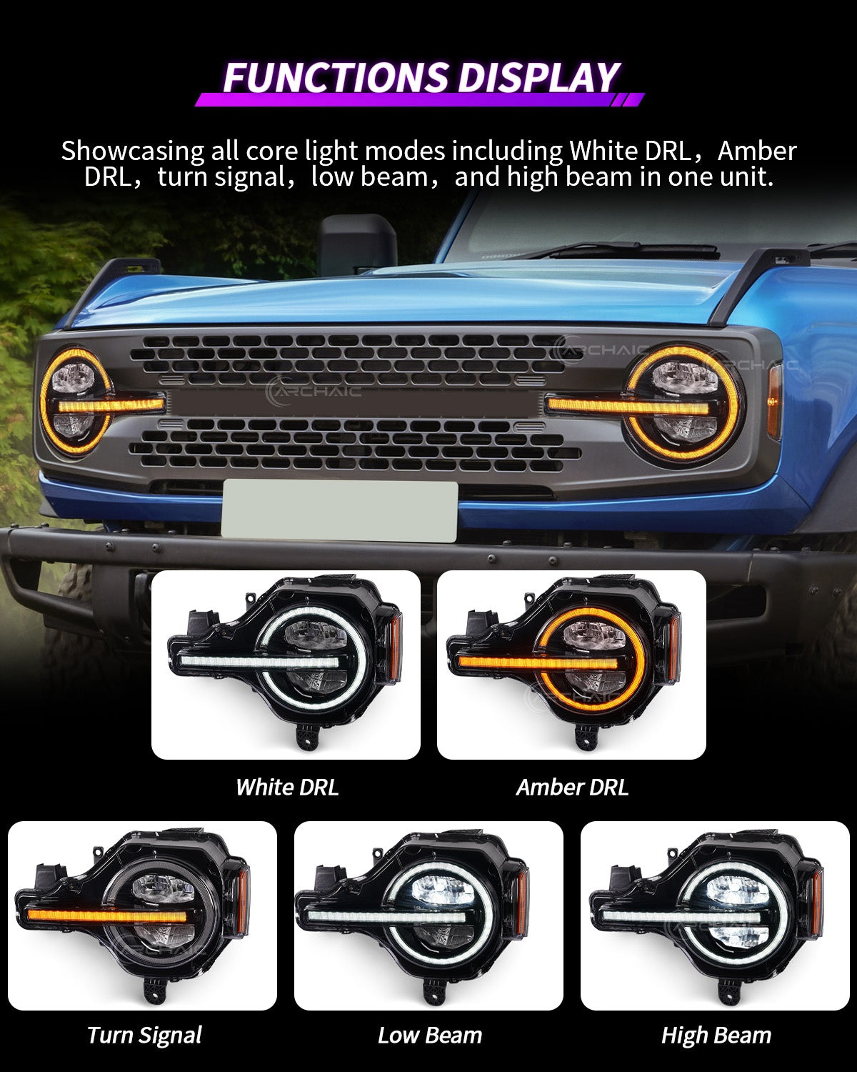 Startanimation für ältere LED-Scheinwerfer für Ford Bronco 2021-2025