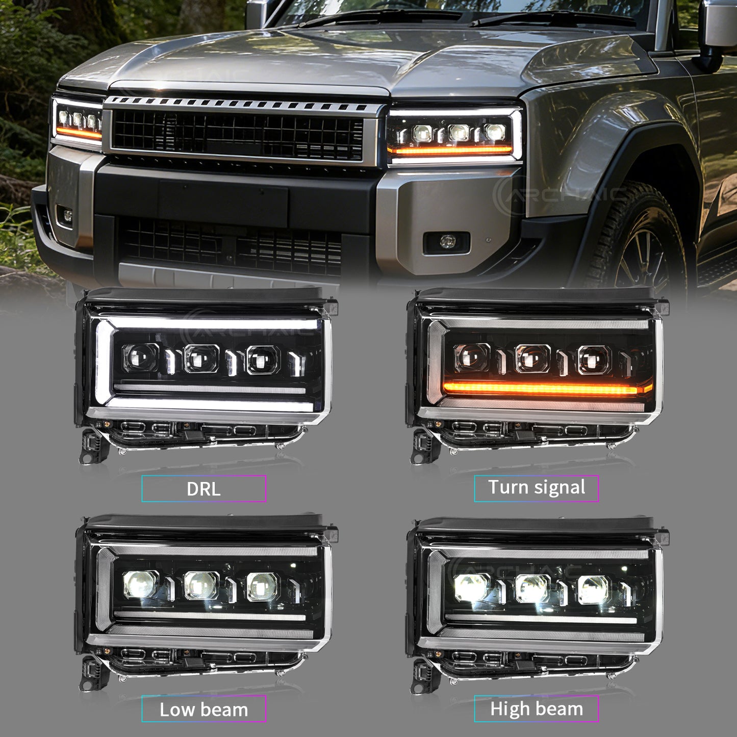 Archaic Flat-Beam RGB Full LED Headlights for Toyota Land Cruiser LC250 2025-up