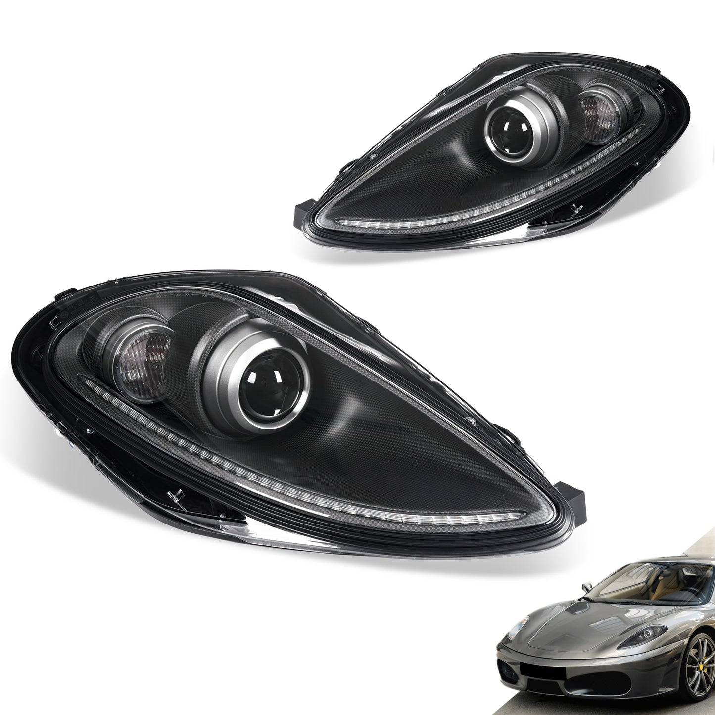Bi-Xenon Headlights for Ferrari F430 2005-2010 | Real Carbon Fiber OEM+ Upgrade,with E-mark