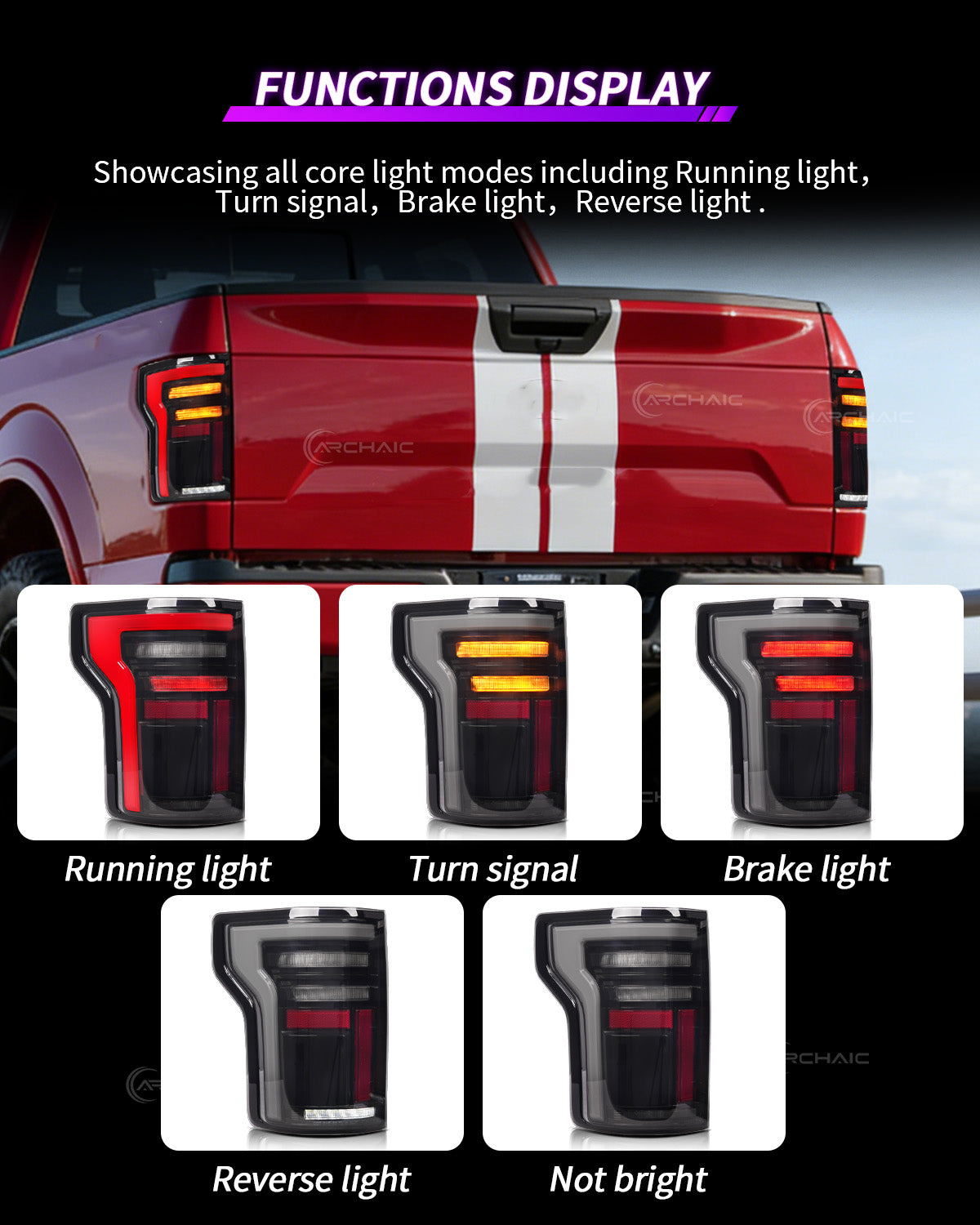 Archaic LED Tail Lights for Ford F-150 2015–2020 & Raptor 2017–2020