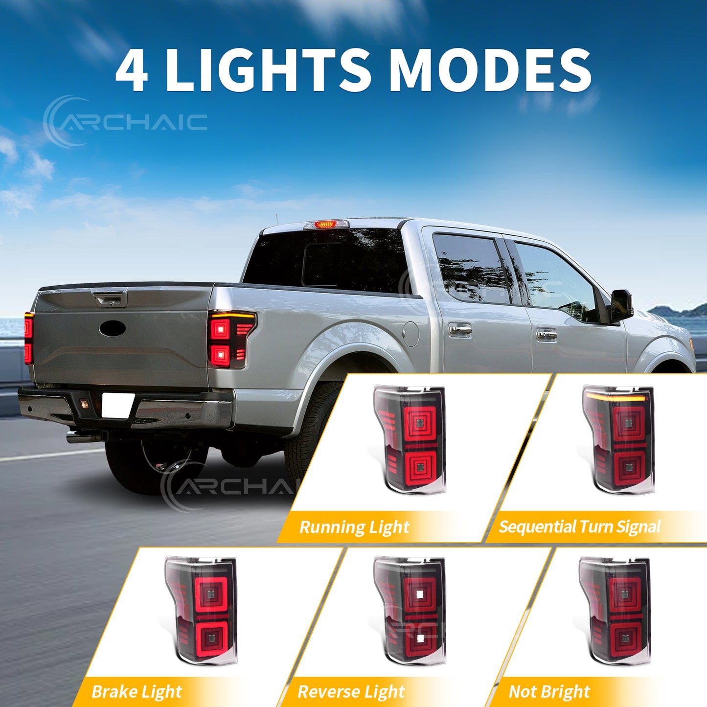 Archaic LED Tail Lights For Ford F150 Platinum/XLT/Limited 2015-2020,only for OE Halogen