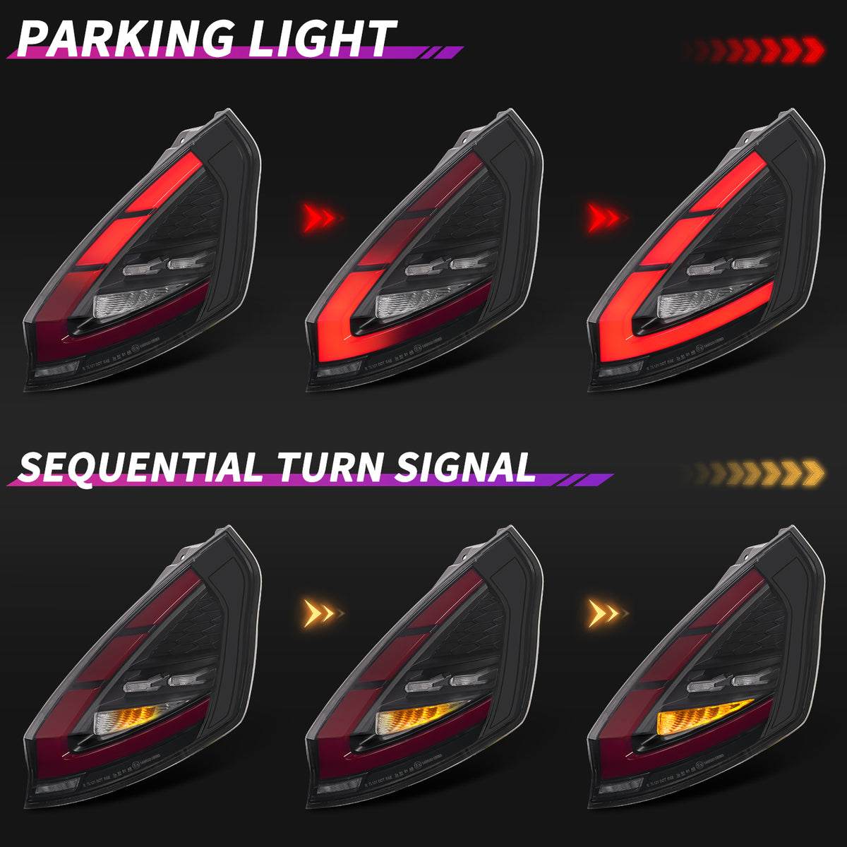 Archaic LED Taillight Assembly For Ford Fiesta Hatchback 2009-2012