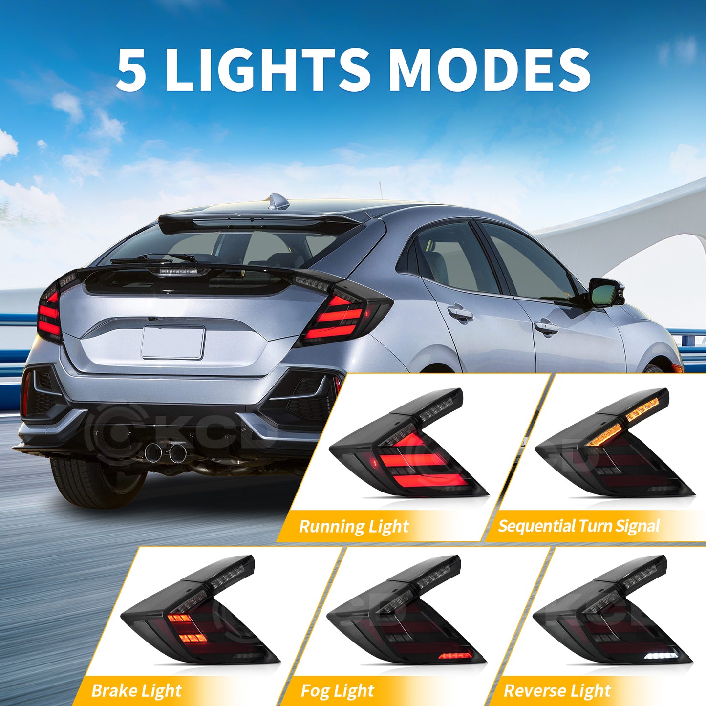 Archaic LED Tail Lights Assembly For 2016-2021 Honda Civic Hatchback & Type R (FK7/FK8) | Dynamic DRL & Sequential Turn Signals