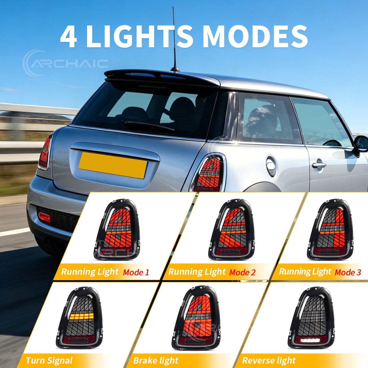 Archaic LED Tail Lights Assembly For Mini Cooper R56 R57 R58 R59 3 Models Startup Animation