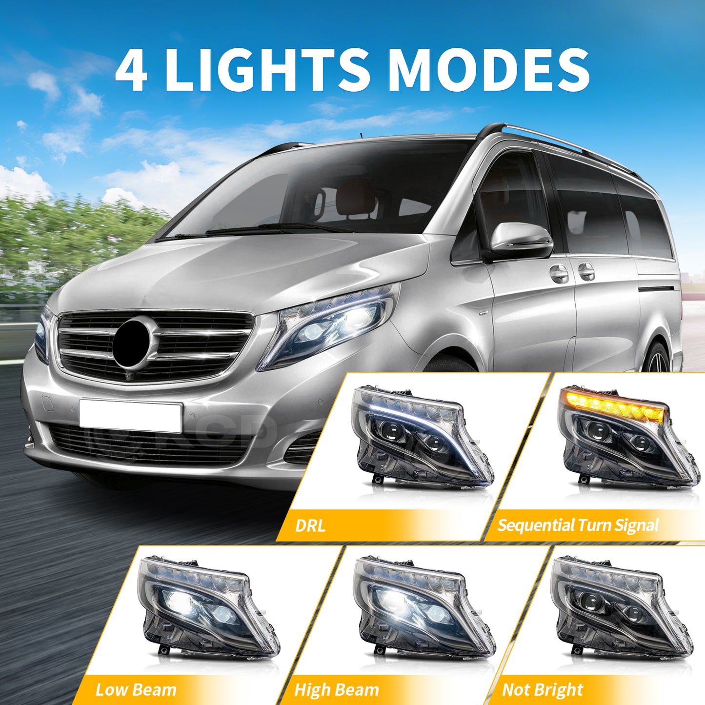 Archaic LED Headlight Assembly For Mercedes-Benz Vito 2016-2020 Sequential Turn Signal