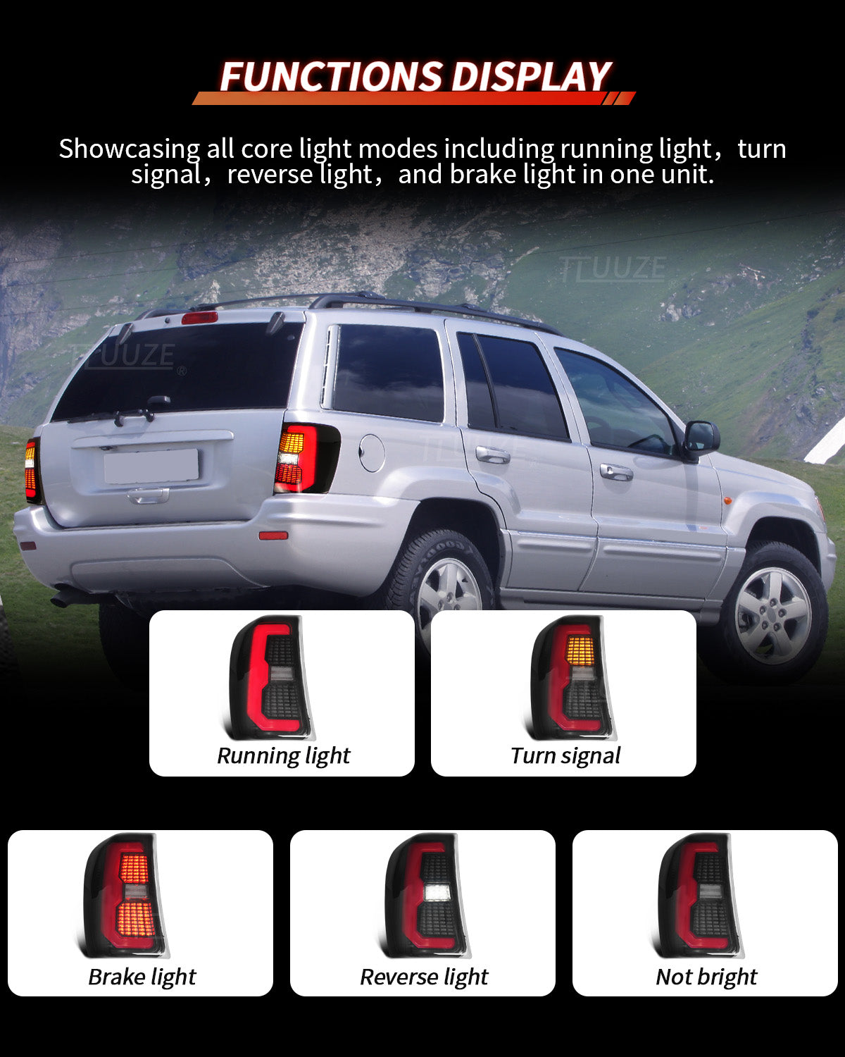 Archaic Smoked LED Tail Lights for Jeep Grand Cherokee WJ 1999–2004