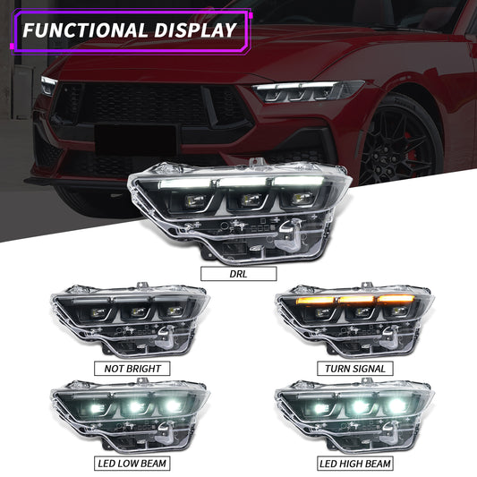 Archaic Pair Headlights for 2024-2026 Ford Mustang S550,Update LED Headlamps w/Black Inner