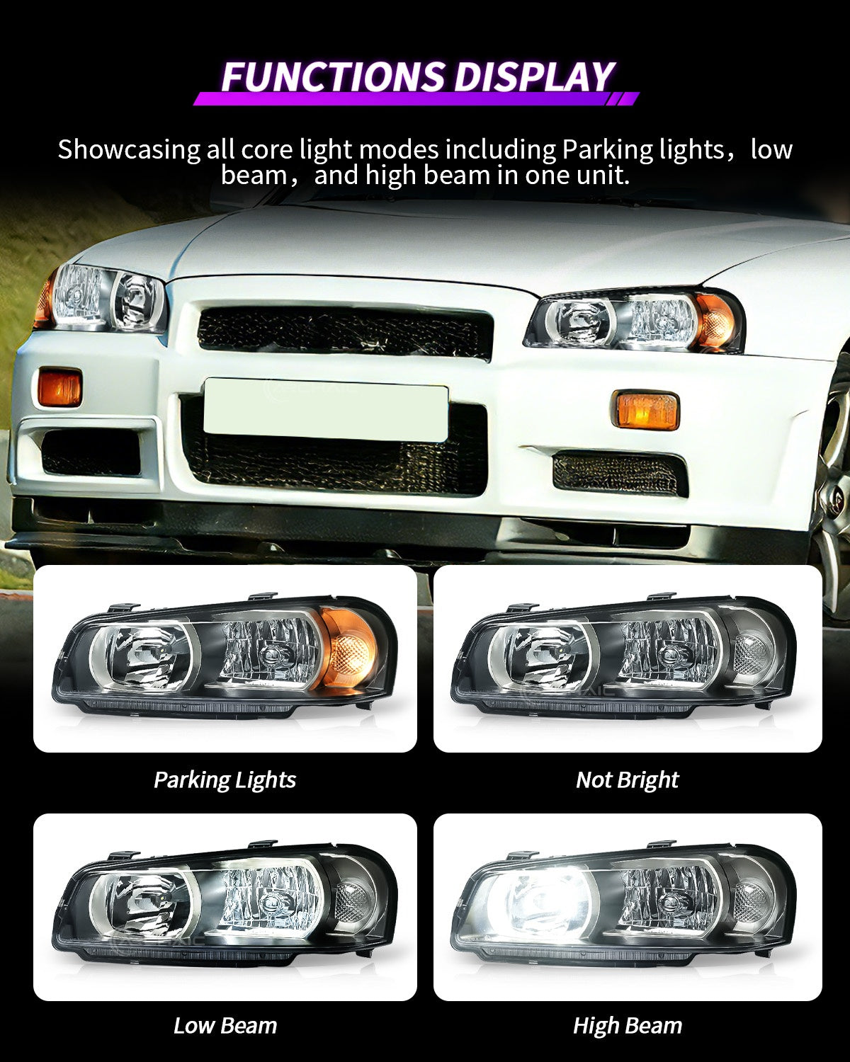 Archaic OE-Style Halogen Headlight Assembly For Nissan Skyline R34 GT-R GTT 1998-2002