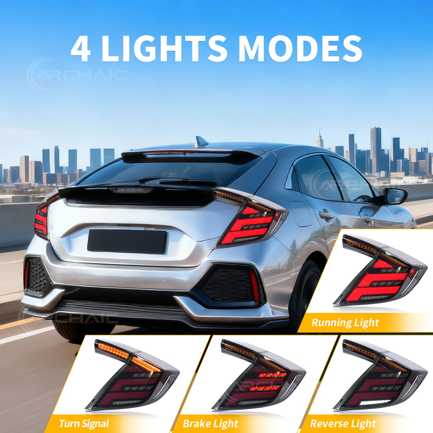 Archaic LED Tail Lights Assembly For 10th Gen Honda Civic LX EX Type R 2016-2021