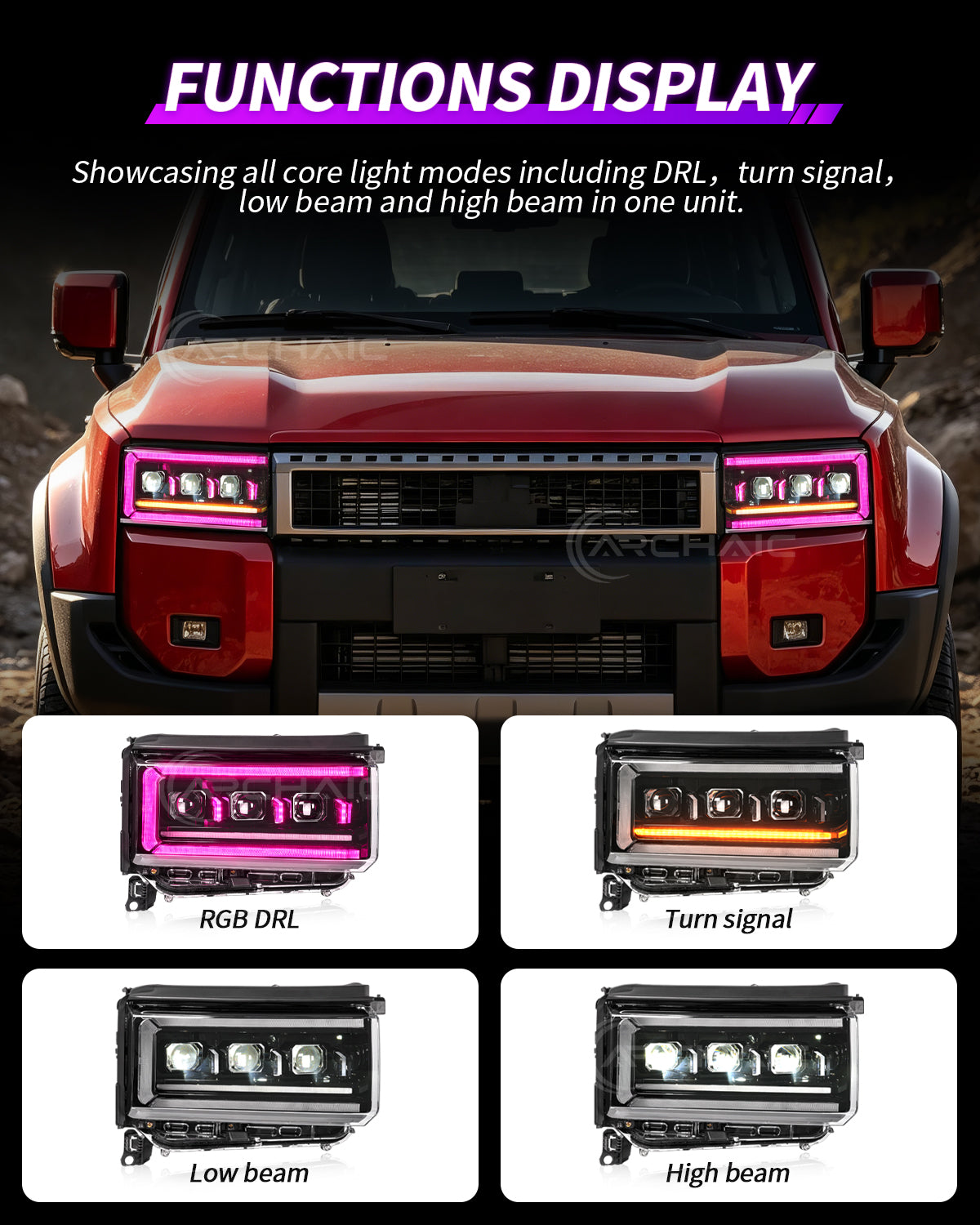 Archaic RGB LED Headlights for Toyota Land Cruiser LC250 2024-2026