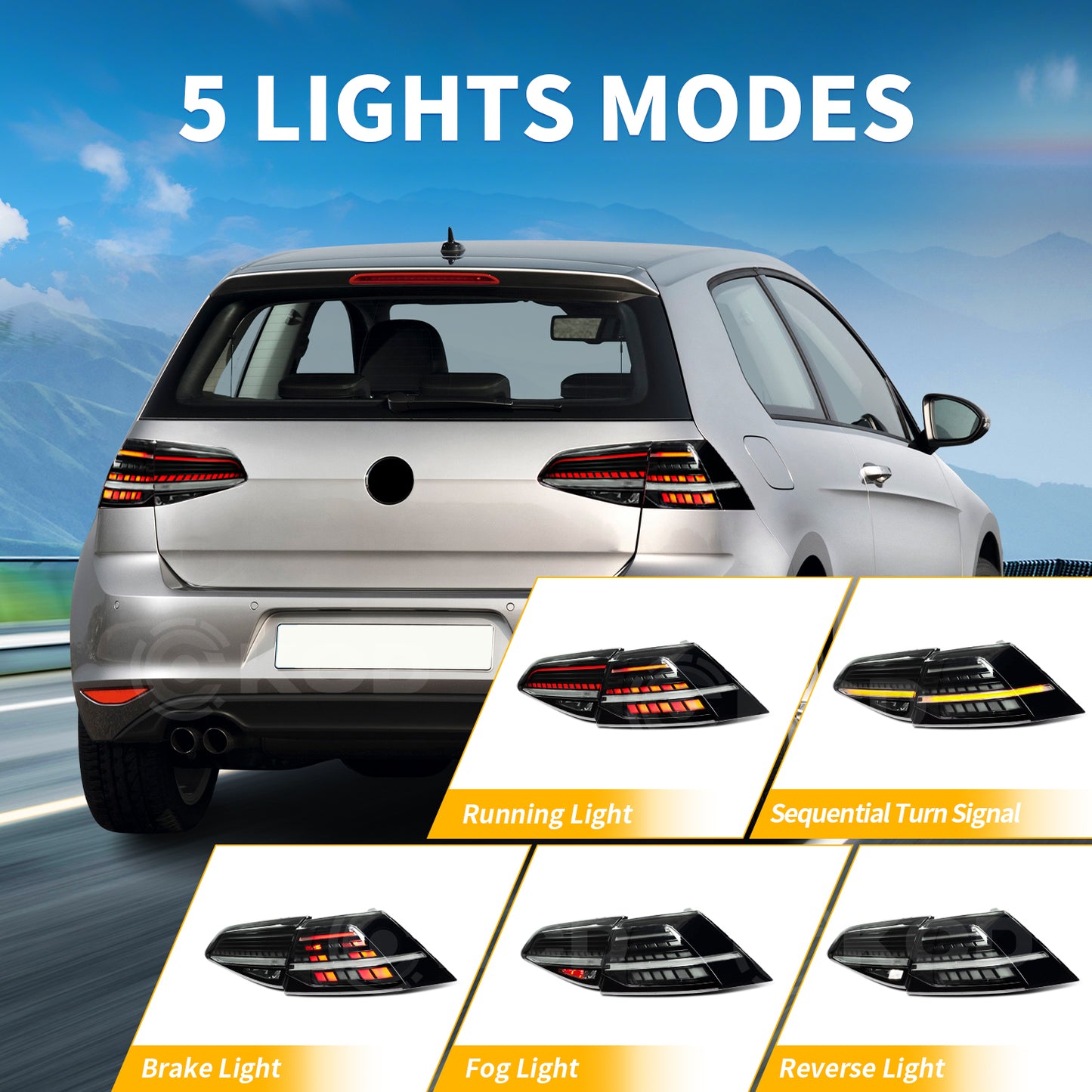 Archaic LED Taillight Assembly For VW Golf 7/7.5 2013-2019 Startup Animation