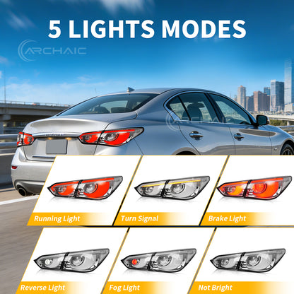 LED Tail Lights for Infiniti Q50 Sedan Skyline V37 2014-2017 | Sequential Turn Signals, Animated Startup, DRL Rear Lamp Assembly by Archaic