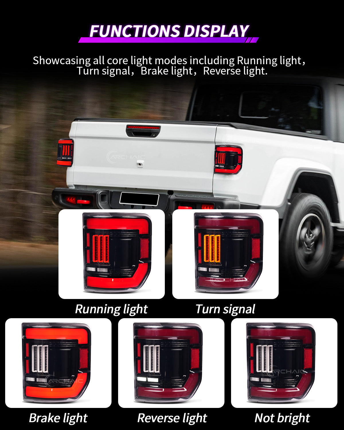 "Bold Rear Signature" Smoked LED Tail Lights for Jeep Gladiator JT 2020–2026