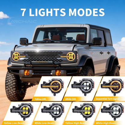 Archaic 4Lens Headlights Ford Bronco 2021-2026, DRL/Projector Lens Custom Light