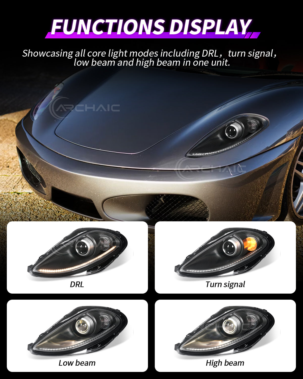 Bi-Xenon Headlights for Ferrari F430 2005-2010 | Real Carbon Fiber OEM+ Upgrade,with E-mark