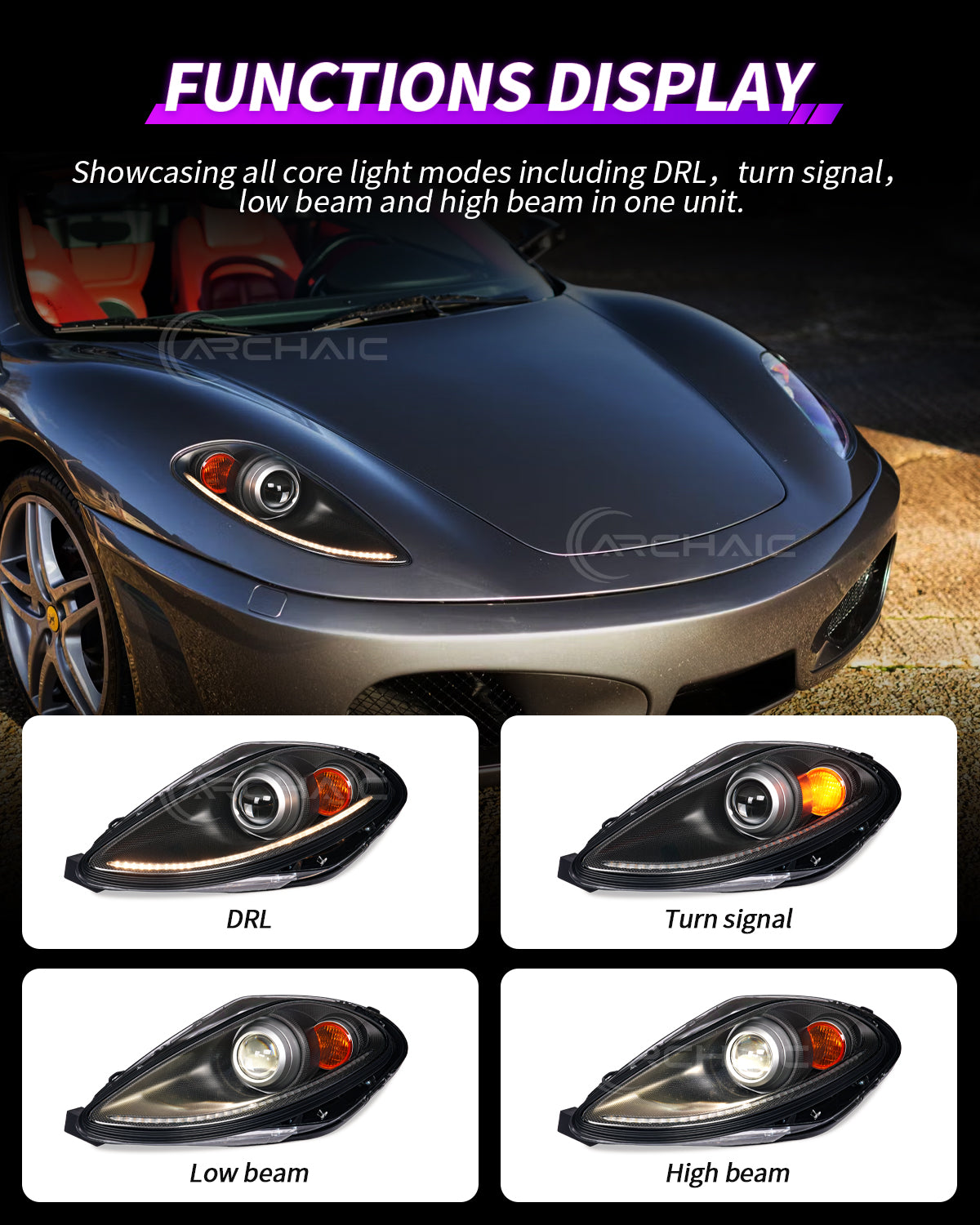 Bi-Xenon Headlights for Ferrari F430 2005-2010 | Real Carbon Fiber OEM+ Upgrade,with E-mark
