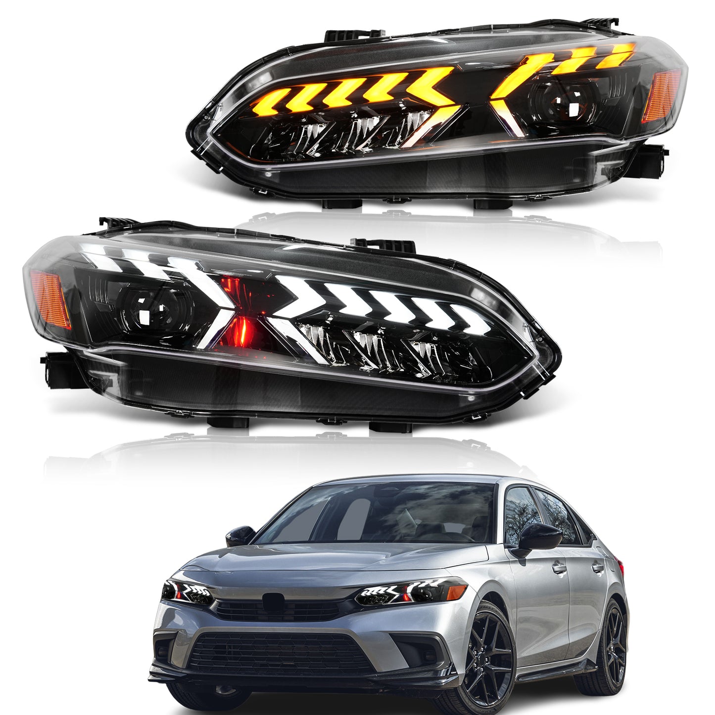 Retro-LED-Scheinwerfer für Honda Civic der 11. Generation (2022–2025) mit Startanimation und Tagfahrlicht