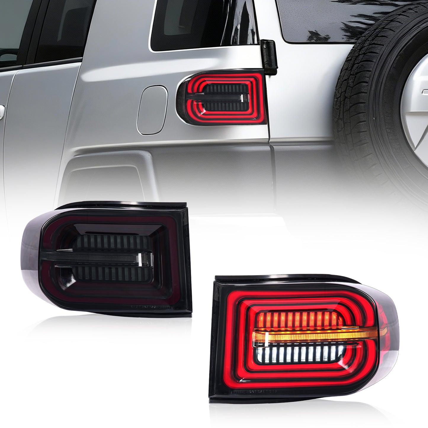LED Tail Lights for Toyota FJ Cruiser 2007–2014 | Sequential Turn Signal, 3D Ring DRL with Startup Animation (Pair)