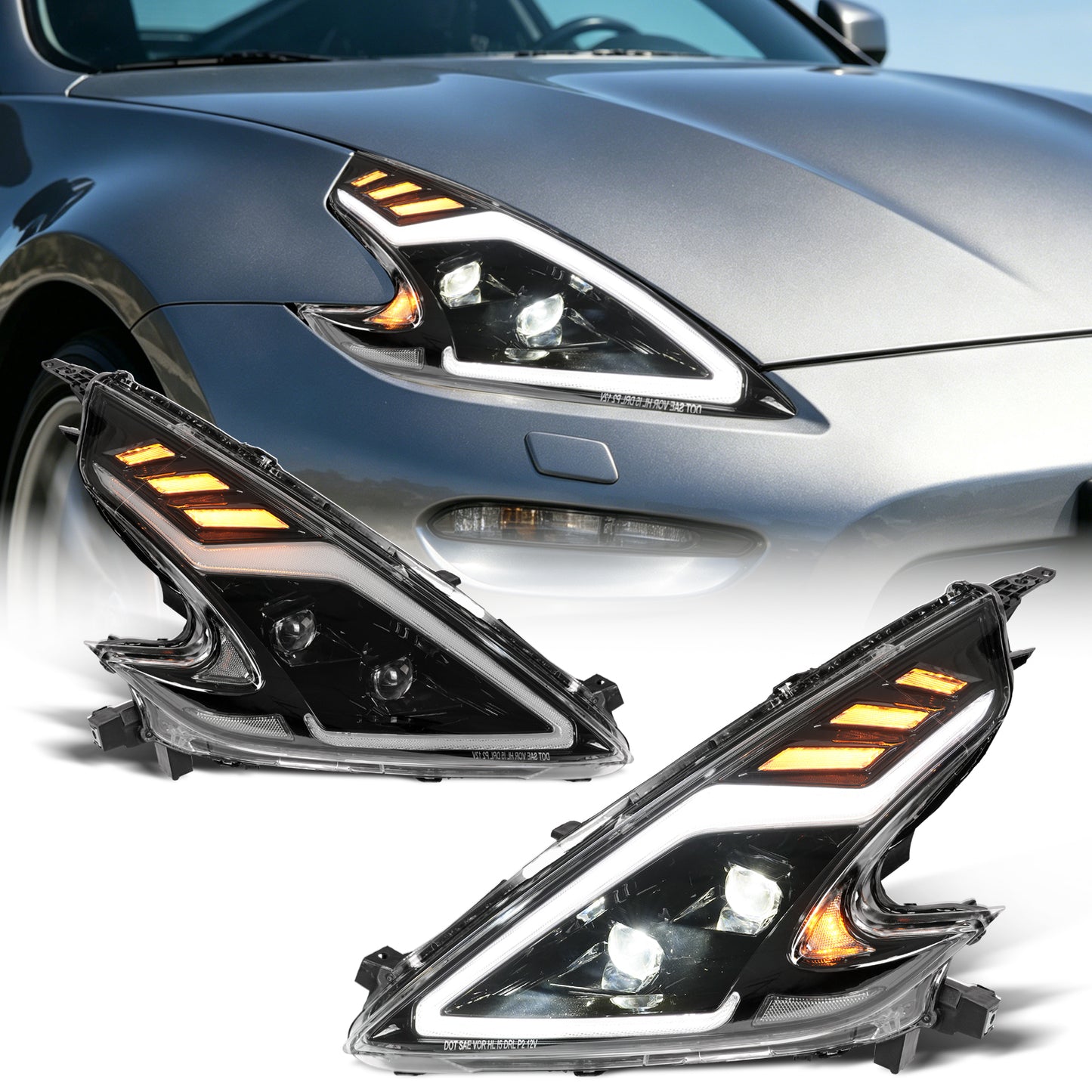 Full LED Headlights Assembly for 2008-2020 Nissan 370Z Fairlady Z34 | Sequential Turn Signal