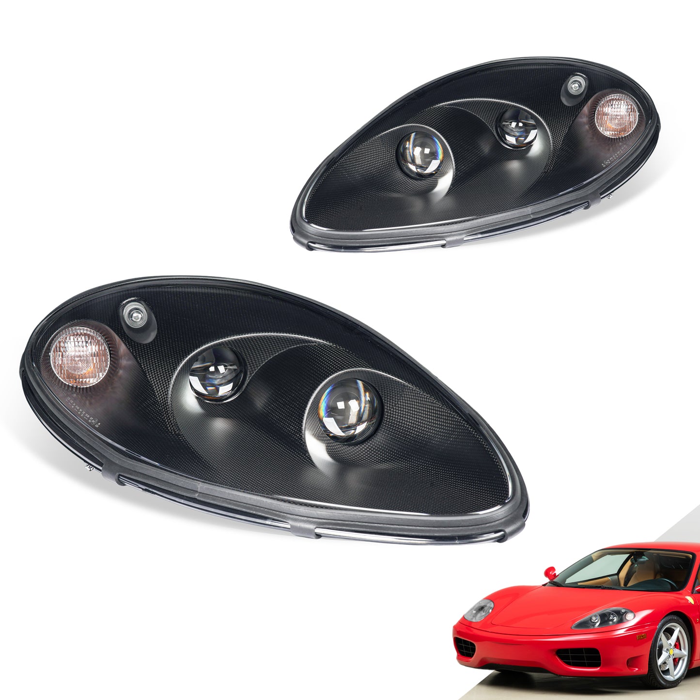 Bi-LED Headlights for Ferrari 360 Modena 1999-2004 | Real Carbon Fiber OEM+ Upgrade,with E-matk Certificate