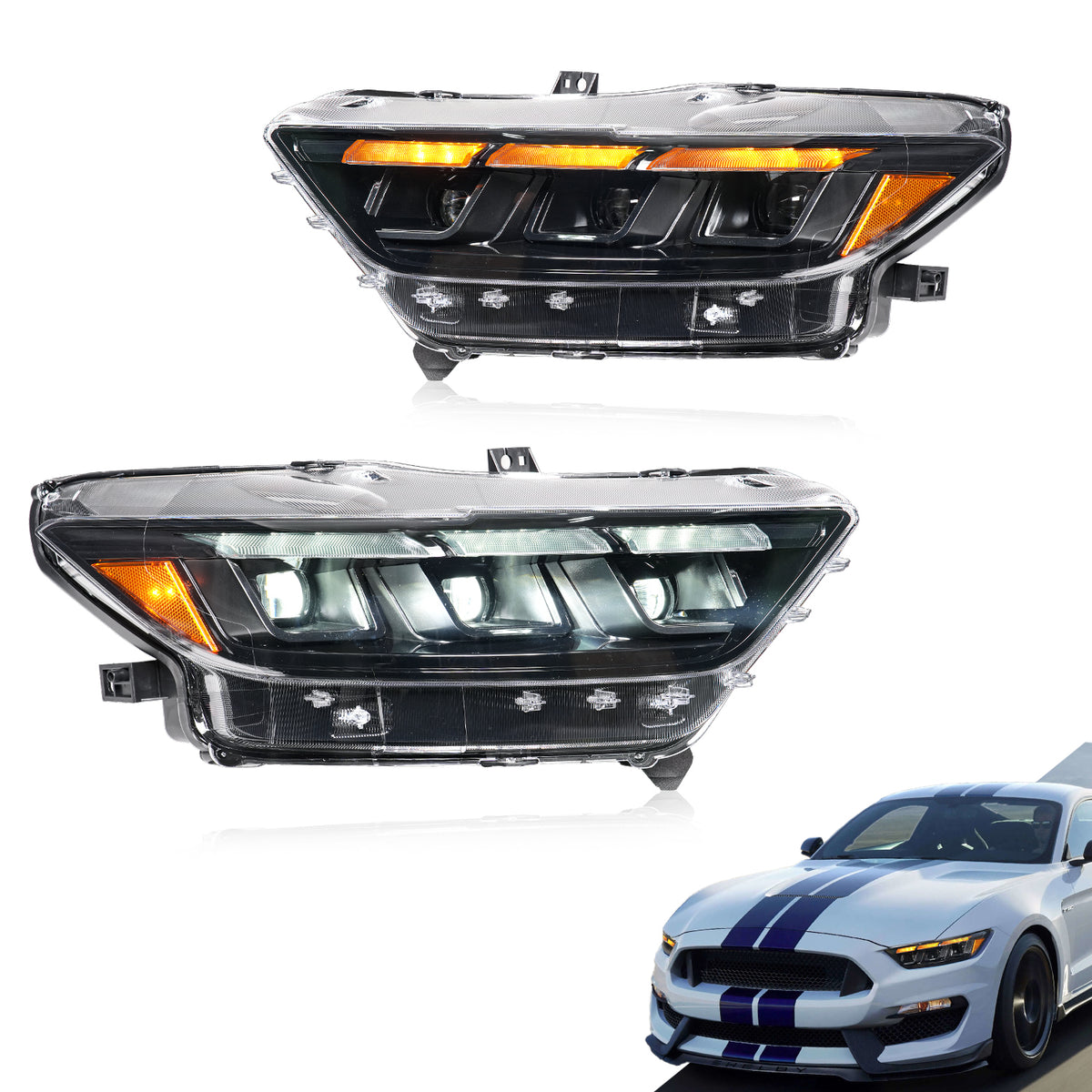Archaic 6-Lens  LED Headlights for Ford Mustang S550 2015–2017