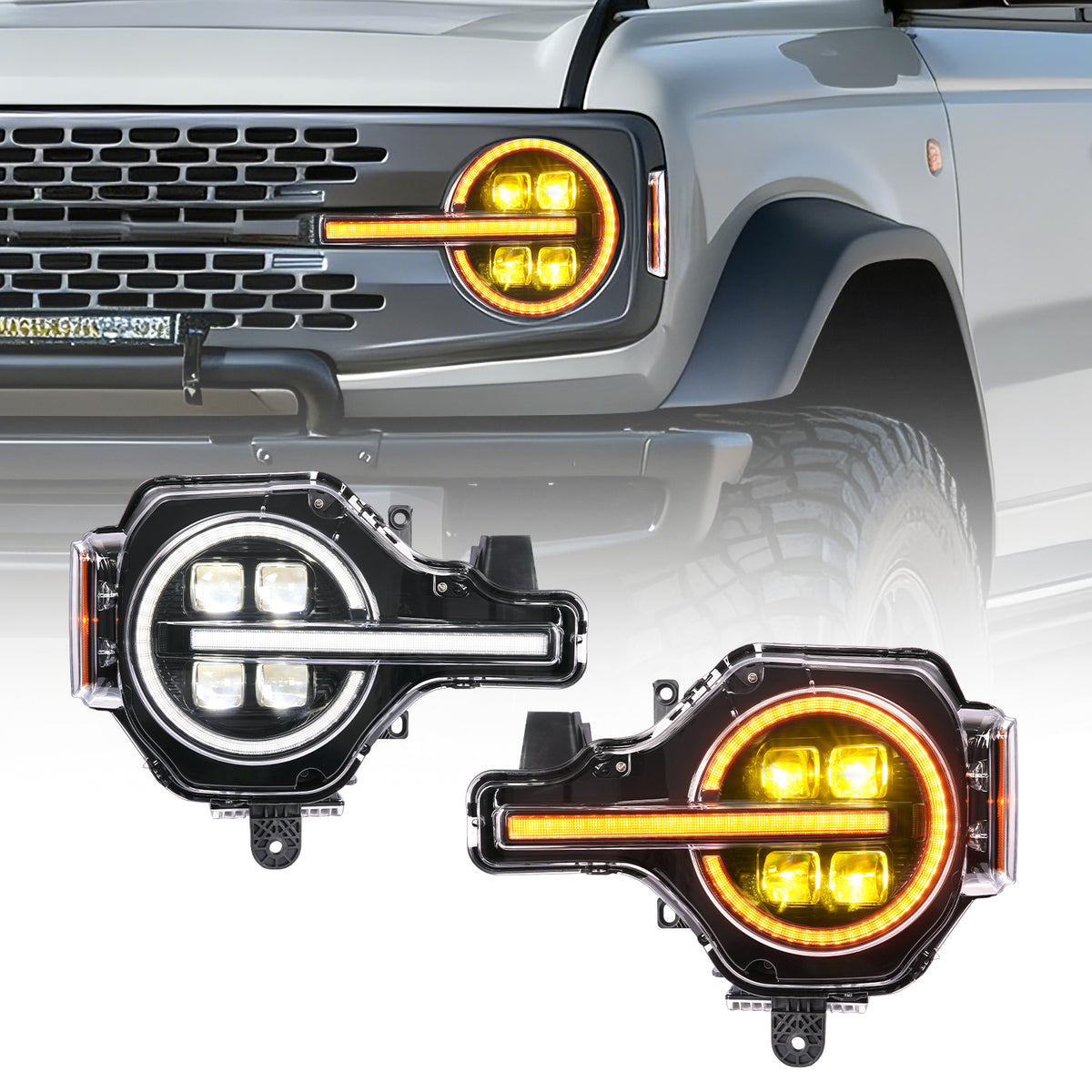Archaic 4-Lens LED Projector Headlights for Ford Bronco 2021–2026
