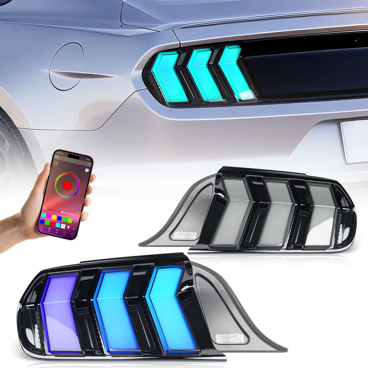 Archaic LED Tail Lights Assembly For Ford Mustang GT350 GT500 2015-2023 Starup Animation