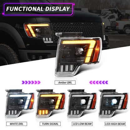Archaic Full LED Projector Headlights For Ford F-150 2009–2014 | White/Amber DRLs