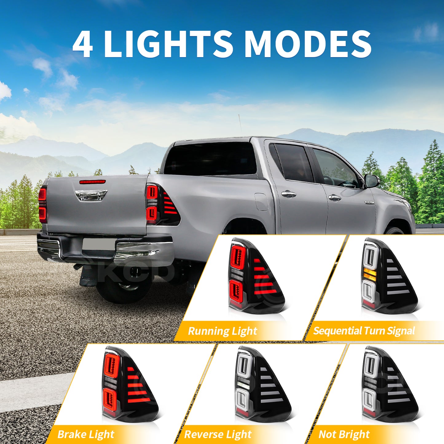 Archaic LED Taillight Assembly For Toyota Hilux 2015-2022 Startup Animation
