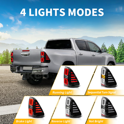 Archaic LED Taillight Assembly For Toyota Hilux 2015-2022 Startup Animation