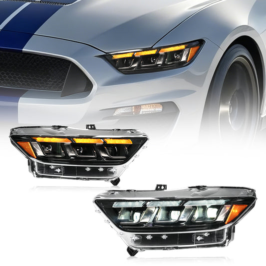 Archaic 6-Lens LED Headlights for Ford Mustang S550 2015–2017