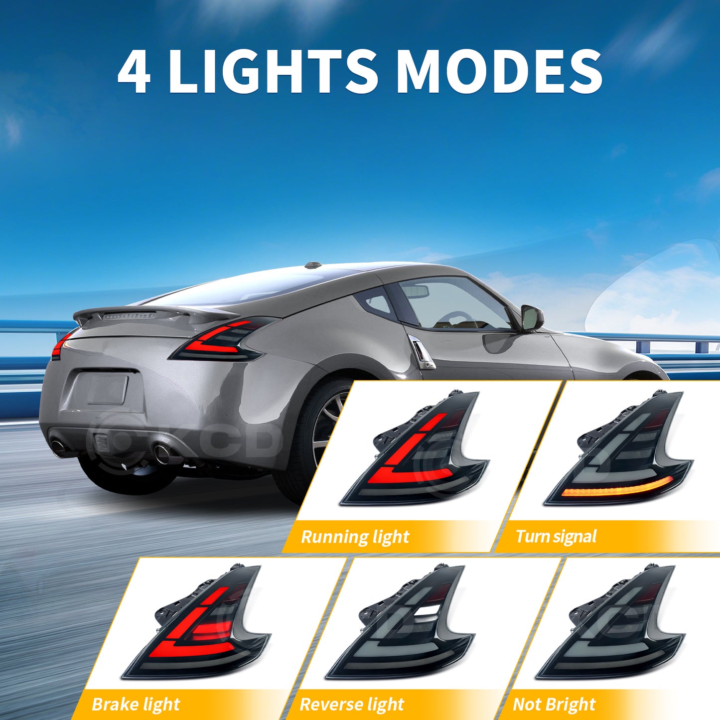 Archaic LED Tail Lights for 2008-2020 Nissan 370Z Z34, Sequential Turn Signals Rear Lamp Assembly (Pair)