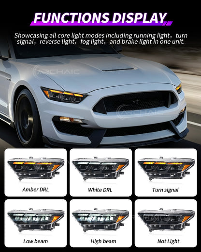 Archaic 6-Lens  LED Headlights for Ford Mustang S550 2015–2017