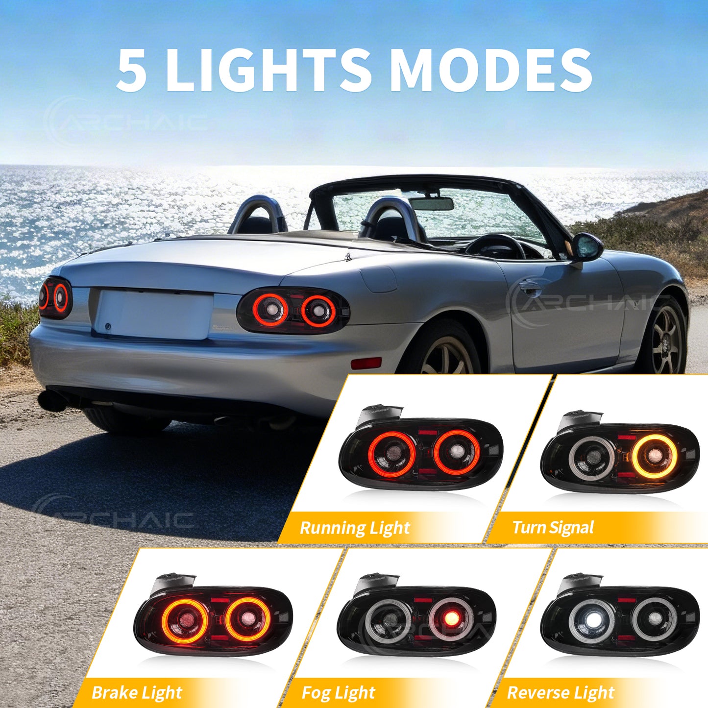Archaic LED Tail Lights Assembly For Mazda MX-5 NB/Mazda Roadster NB/Mazda Miata NB 1998-2005