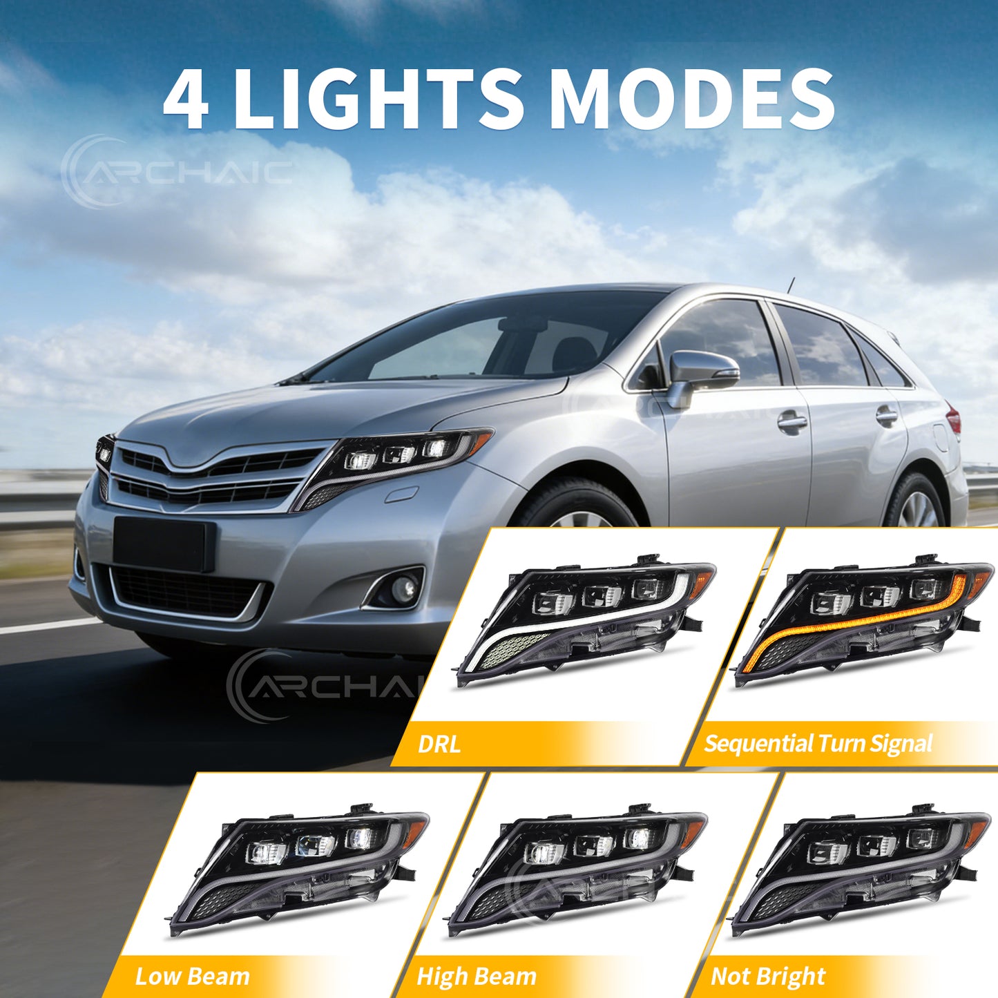 Pair Projector LED Headlight For 2009-2016 Toyota Venza AV10 Headlamp with Startup Animation and Sequential Turn Signal