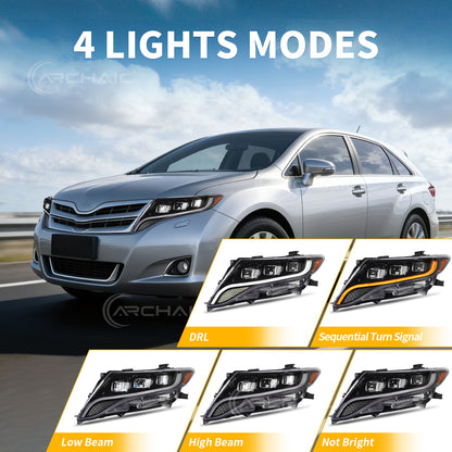 Pair Projector LED Headlight For 2009-2016 Toyota Venza AV10 Headlamp with Startup Animation and Sequential Turn Signal